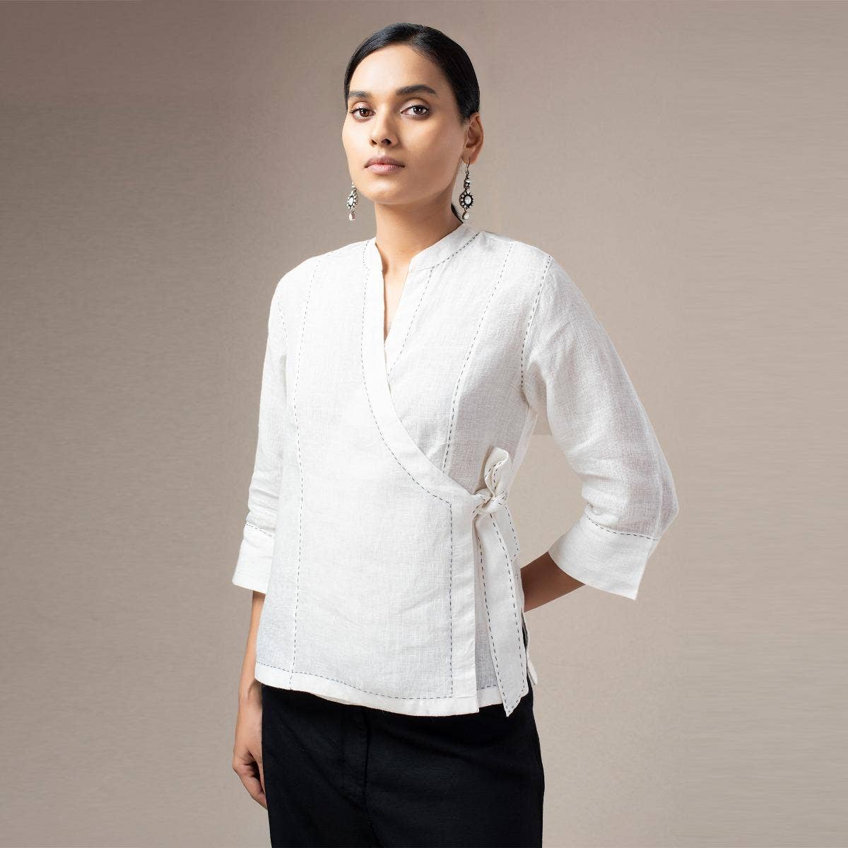 Undyed Linen Wrap Top
