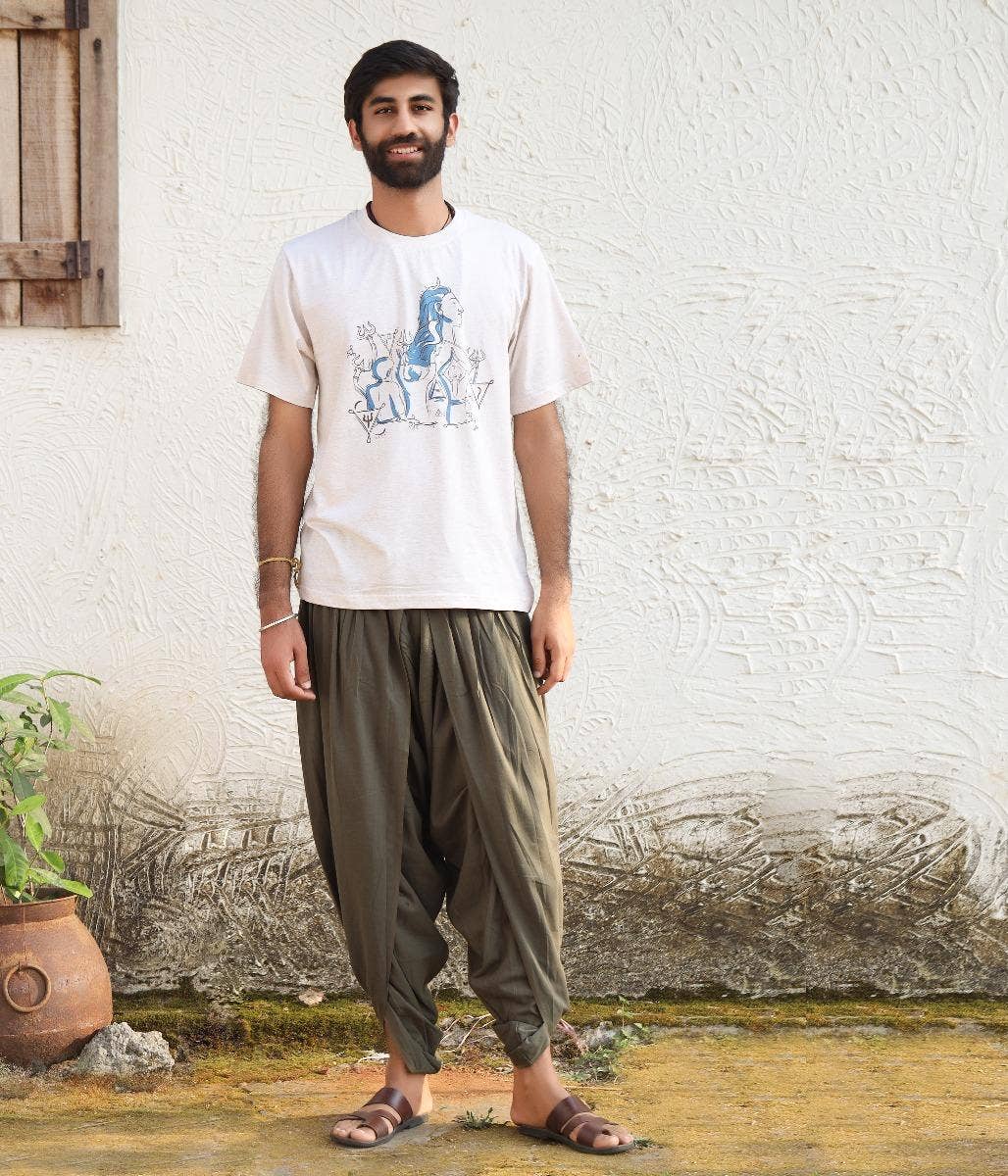 Unisex Adiyogi Splendor Melange Cotton T Shirt - Ecru