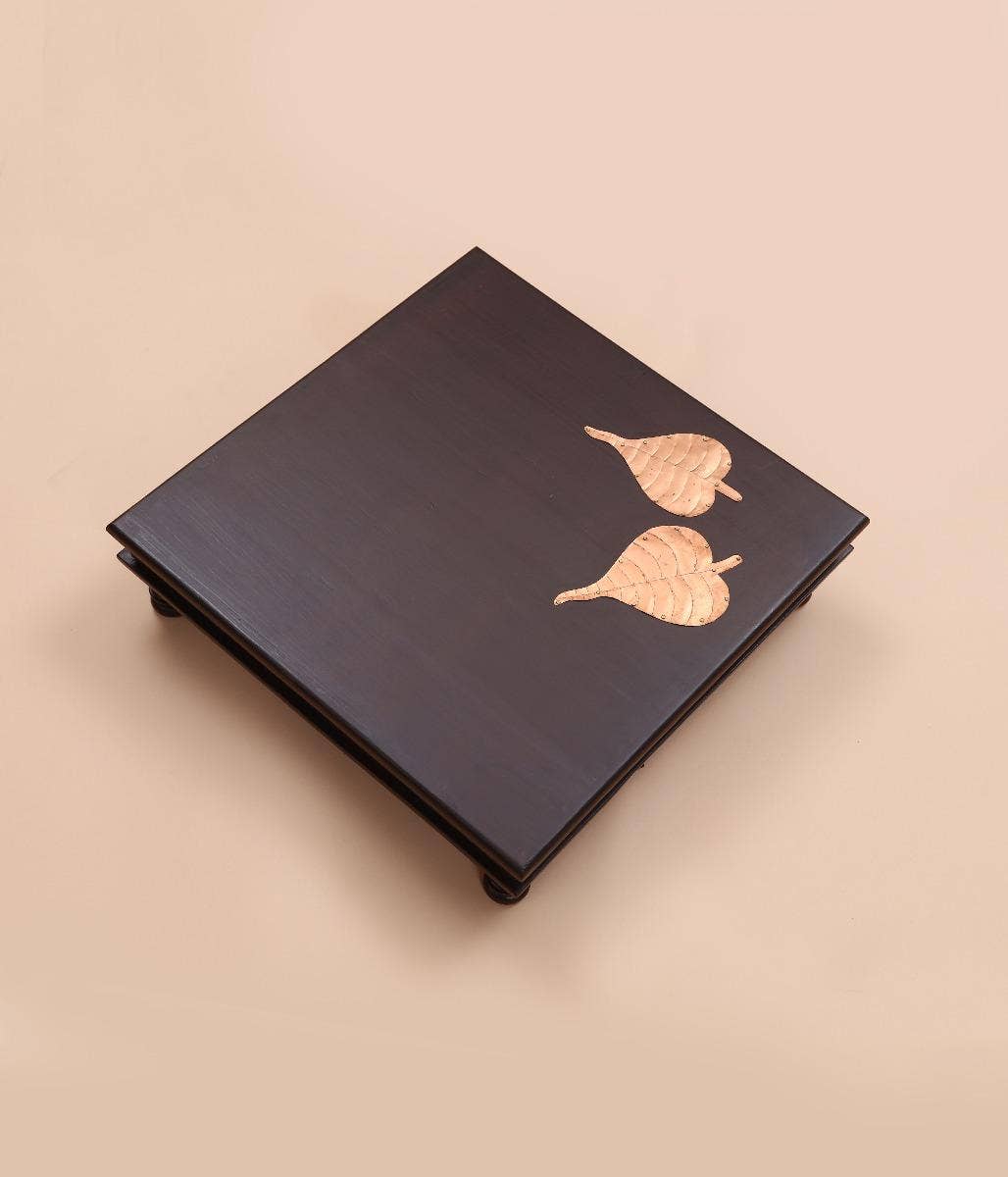 Pooja Table with Copper Peppal Leaves - 18x18