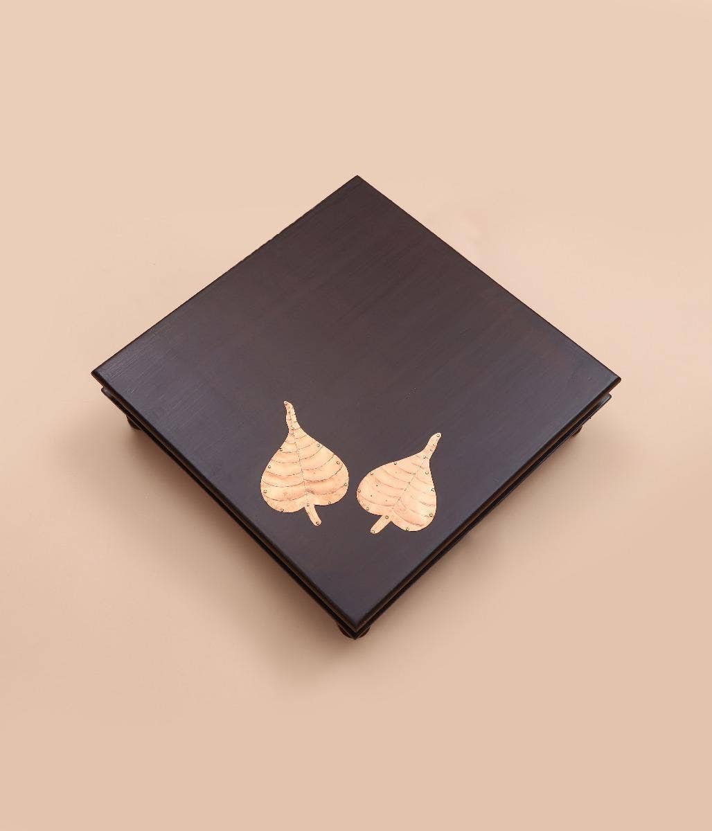 Pooja Table with Copper Peppal Leaves - 18x18