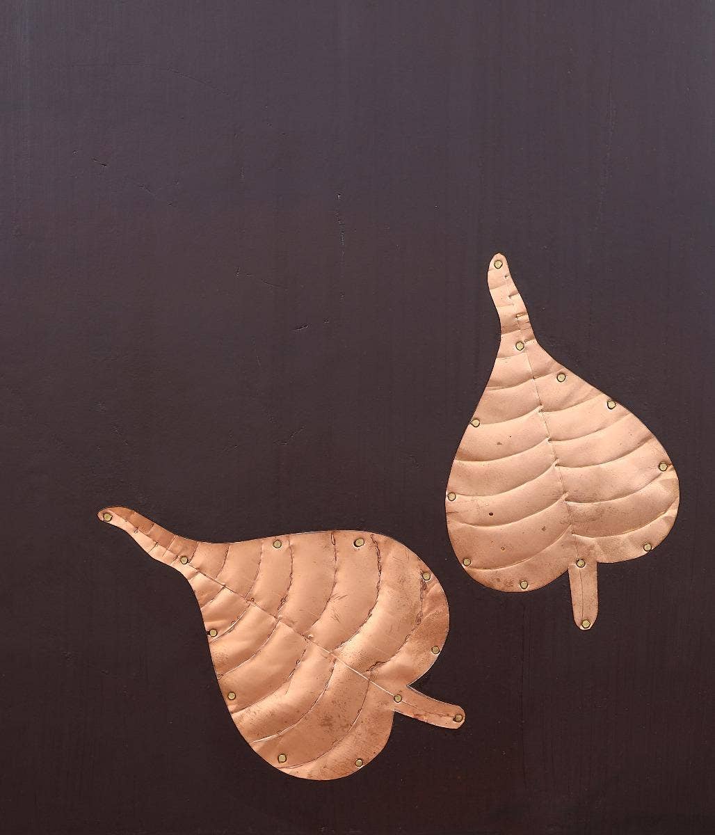 Pooja Table with Copper Peppal Leaves - 18x18