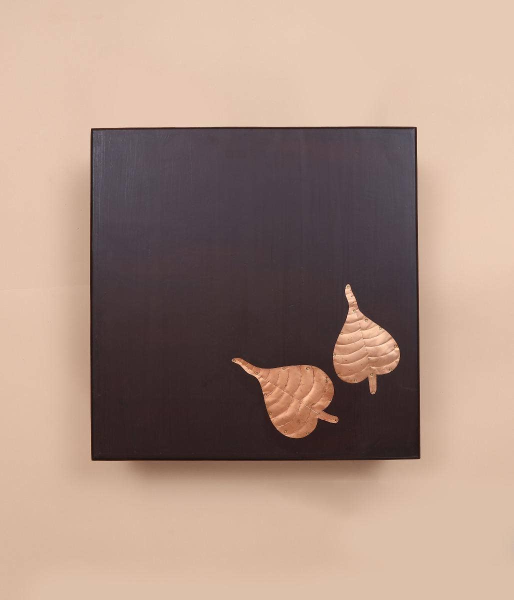 Pooja Table with Copper Peppal Leaves - 18x18