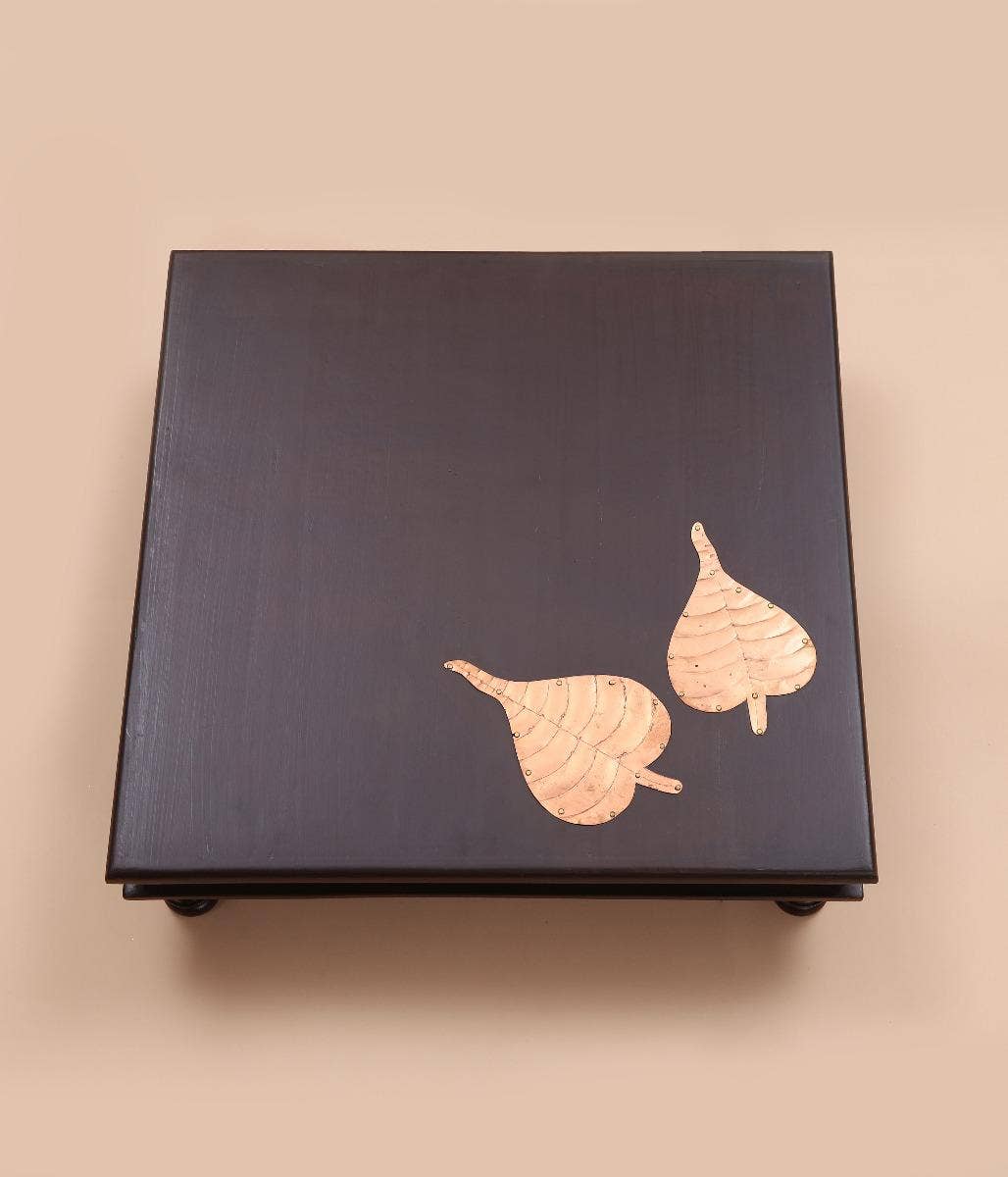Pooja Table with Copper Peppal Leaves - 18x18