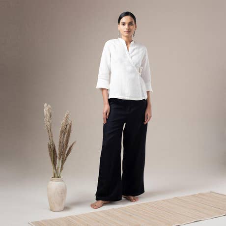 Undyed Linen Wrap Top