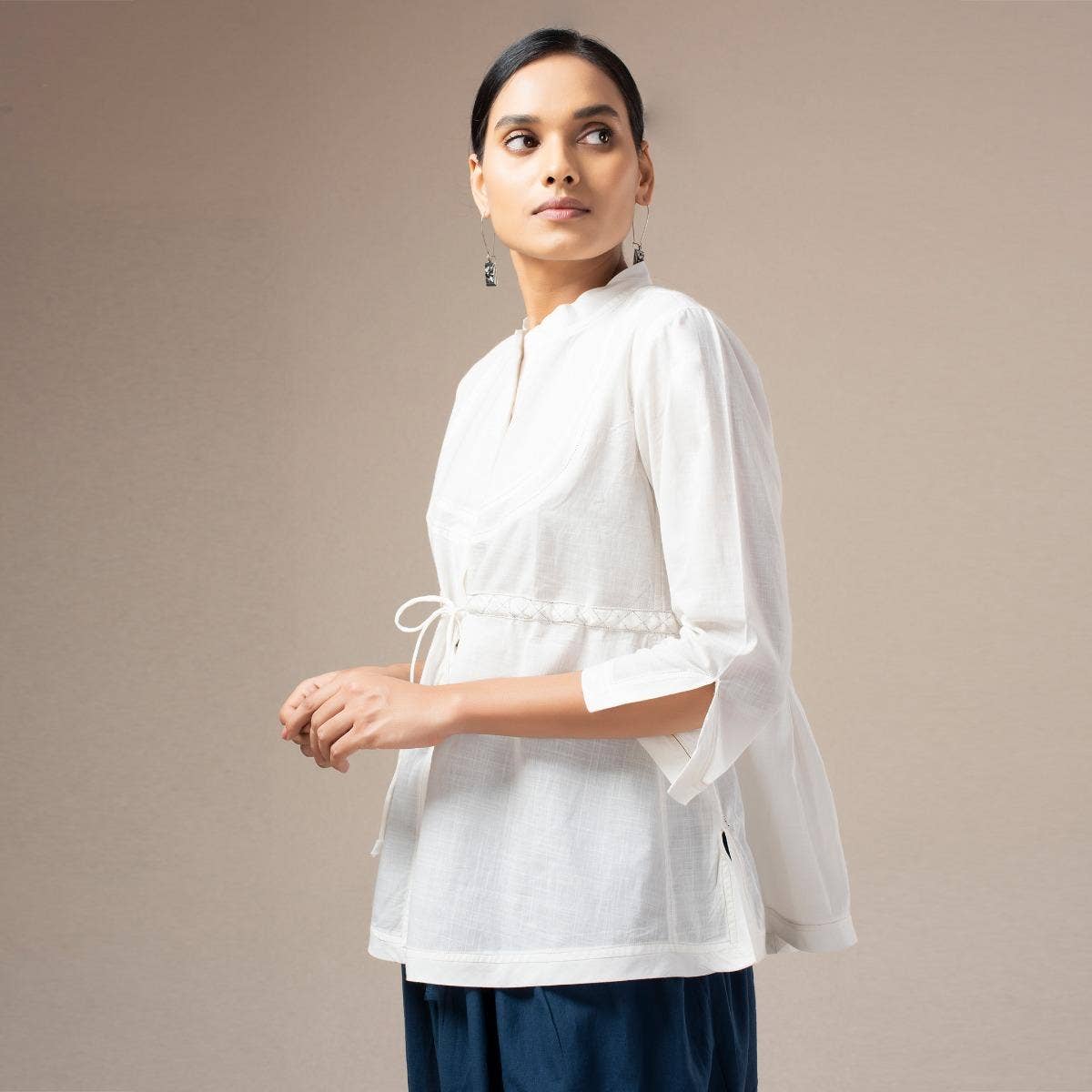 Undyed Top With Waist Tie