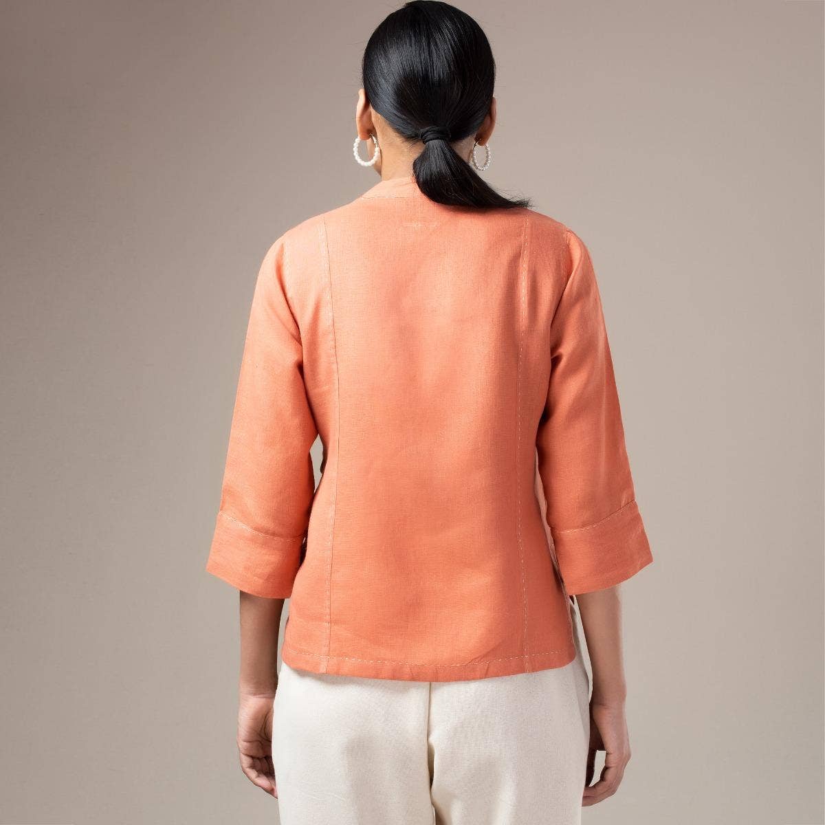 Piece Dyed Linen Wrap Top Coral