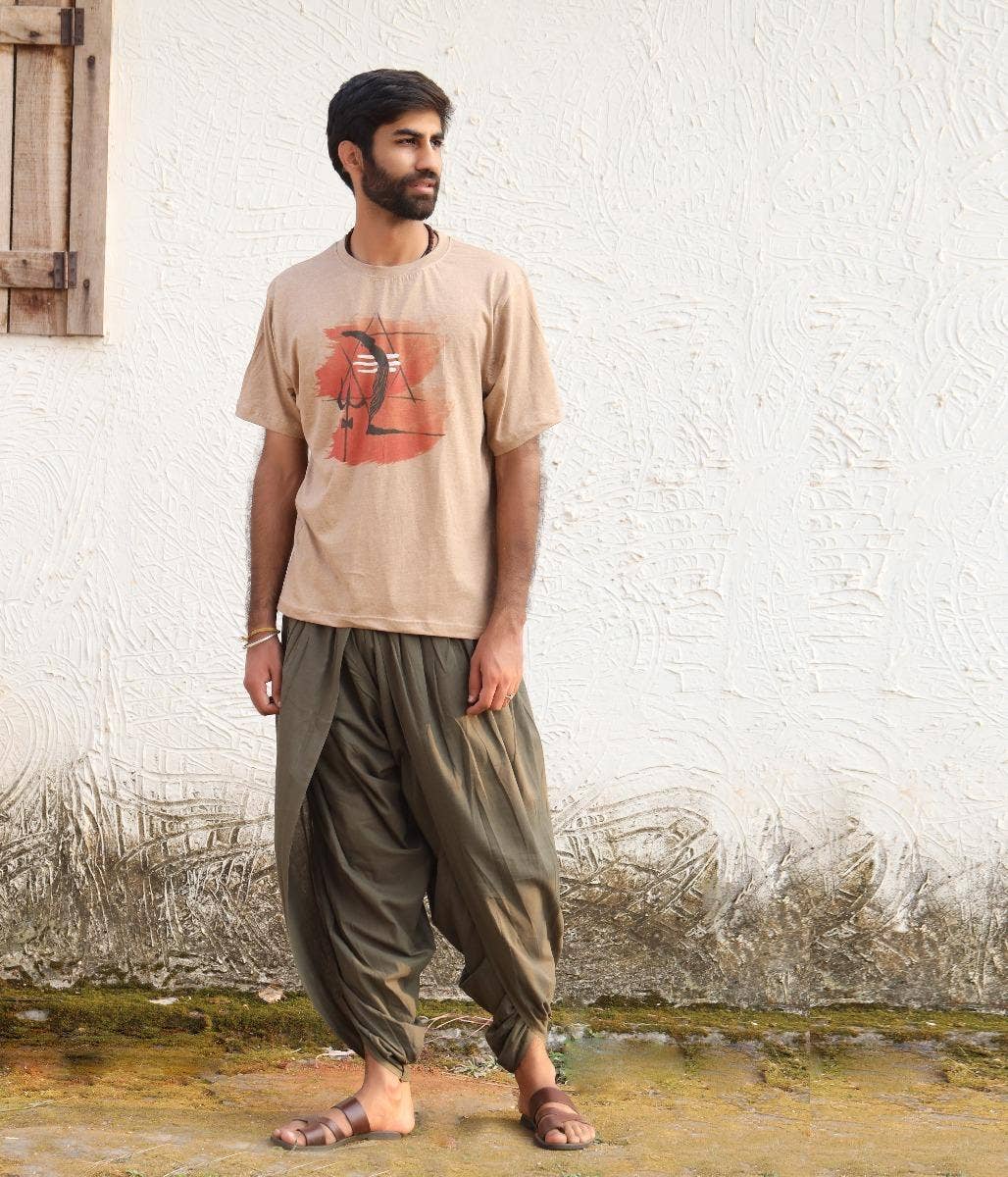 Unisex Shivanga Melange Cotton T Shirt Khaki