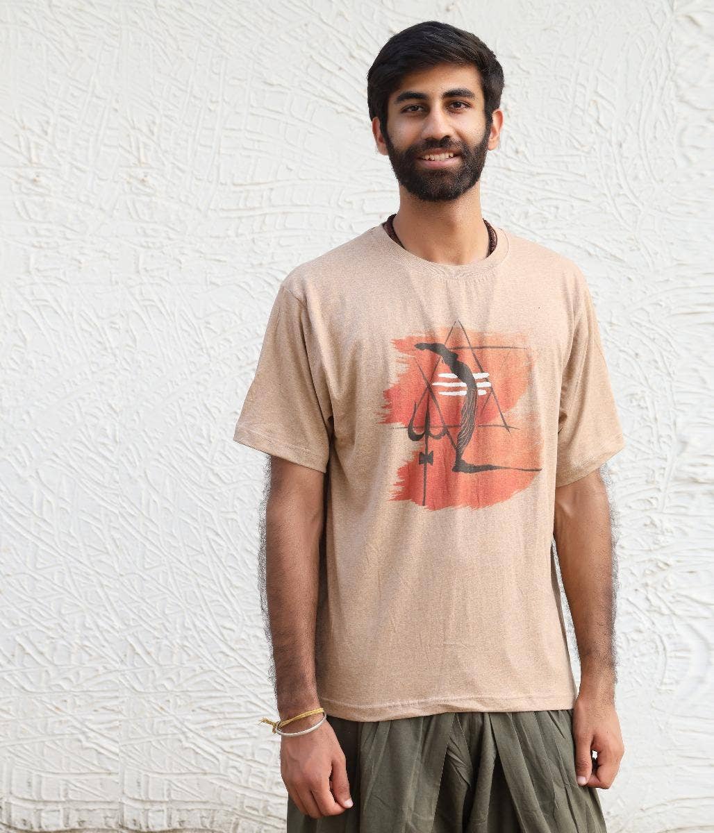 Unisex Shivanga Melange Cotton T Shirt Khaki