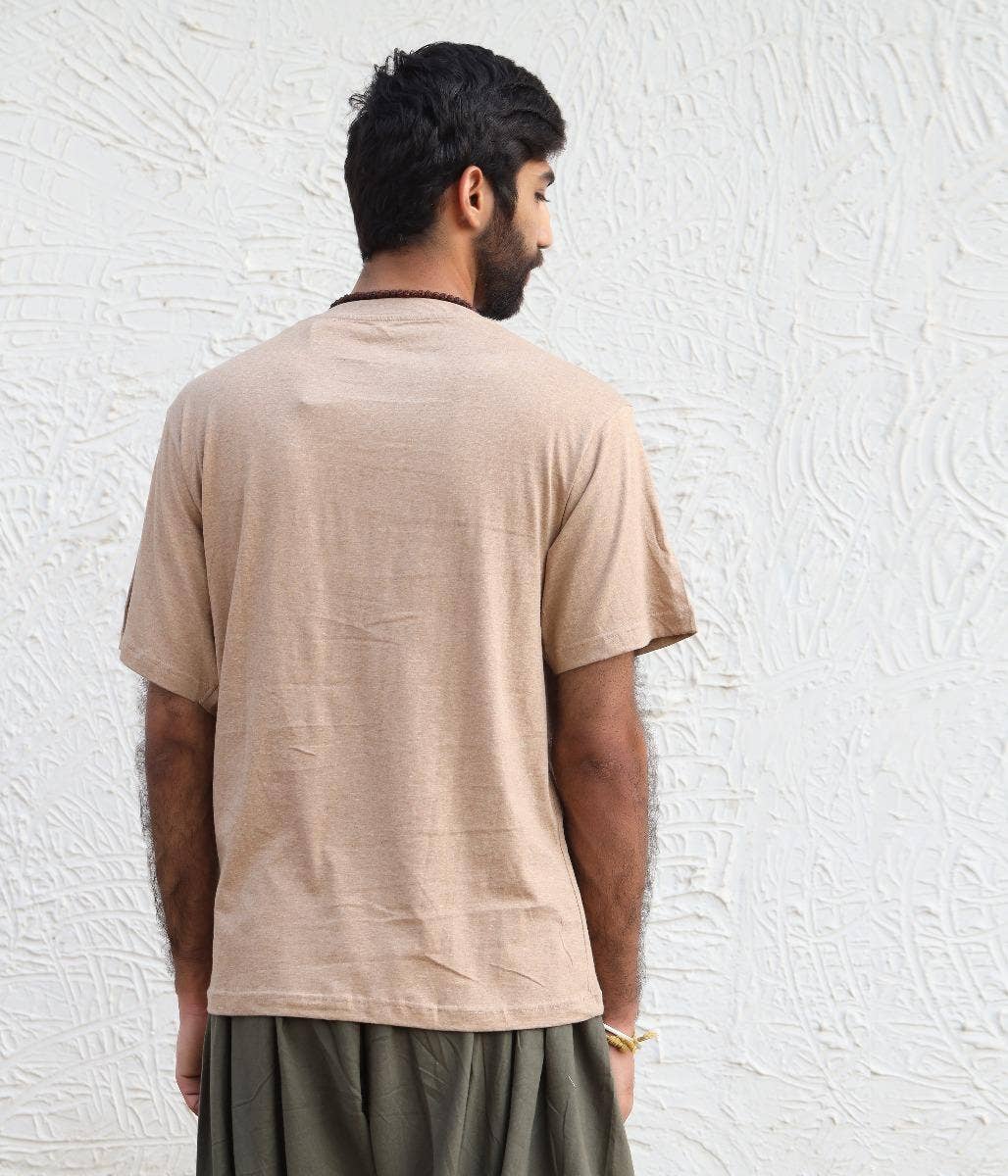 Unisex Shivanga Melange Cotton T Shirt Khaki