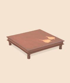 Peepal Leaf Copper Inlay Wooden Table 18''x18''