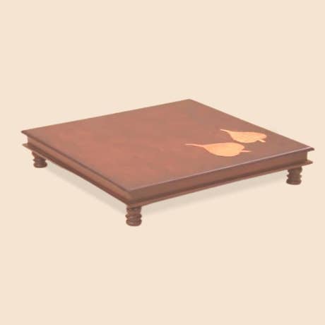 Peepal Leaf Copper Inlay Wooden Table 21''x21''